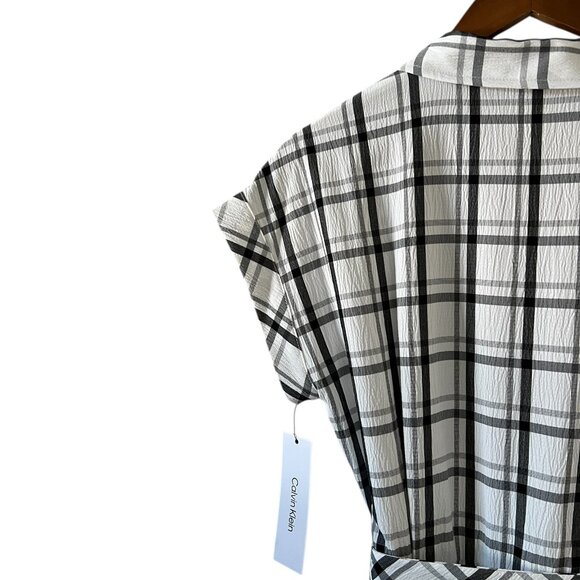 Calvin Klein NEW Gauze Windowpane Short Sleeve Shirtdress Size 10 - Picture 10 of 16